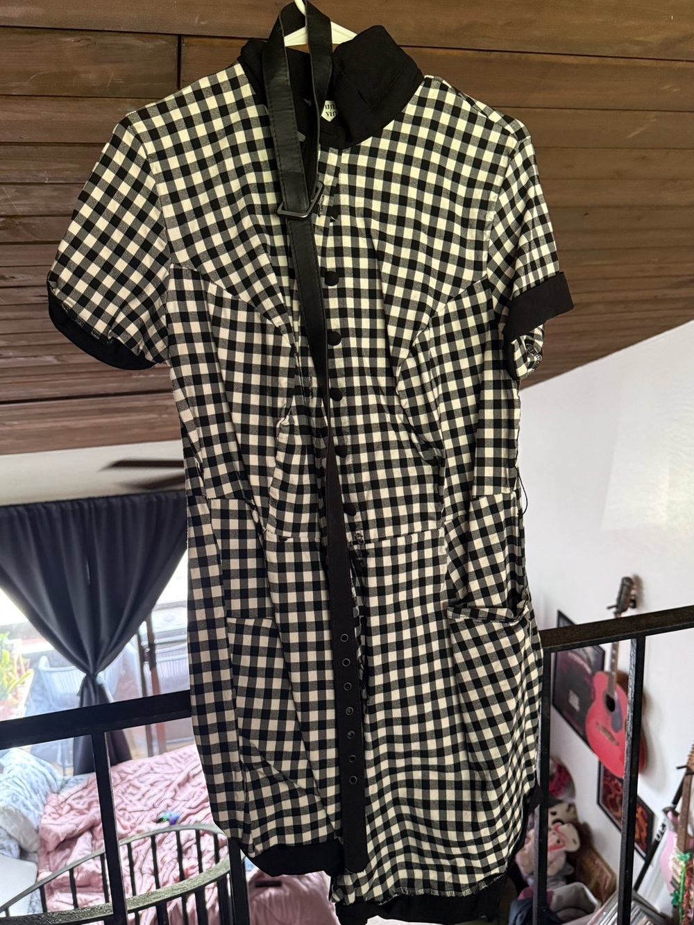 Unique Vintage Black & White Gingham Retro Romper